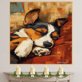 Adorable Dog Sleeping Canvas – Van Gogh-Inspired Portrait of a Cozy Pup with Painterly Brush Texture on Ready to Hang 1.5" Thick Canvas Wrap, Floating Framed Canvas, Flat Rolled Canvas